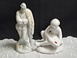 Arpo porcelán juhász és Bodrogkeresztúri kerámia virágot szedő lány