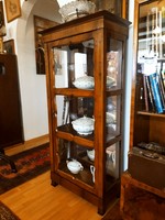 Small, slim, antique Biedermeier, inlaid, mirrored, polished glass small display case