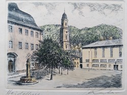 "Heidelberg Universitát" szinezett rézkarc
