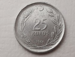 Törökország 25 Kurus 1961 érme - Török 25 Kurus 1961 külföldi pénzérme