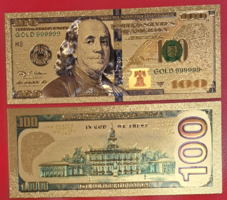 24 karátos aranyozott Amerika, 100 dollár bankjegy (Franklin) replika