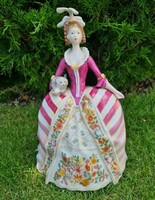 Hollóházi barokk hölgy porcelán szobor, figura