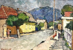 Gyelmis-Lukács János (1899 – 1979):Hegyi falu,50 x 70 cm,olaj-vászon