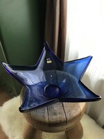 Old large-sized joska design blue star-shaped glass bowl