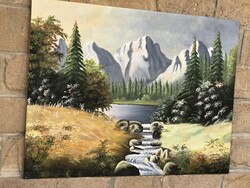 Mountain landscape 100x80cm wood fiber oil painting