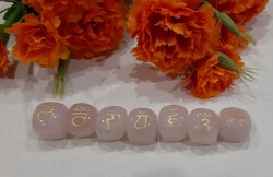 Sanskrit chakra symbols real term. Engraved in rose quartz in styyy, topaaa
