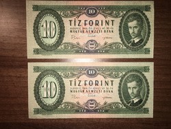 Két darab sorszám követő 1969-es 10 forint