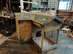 Bird feeder, classicist style bird feeder from the middle of the 20th century, beautiful worn clean wooden cage