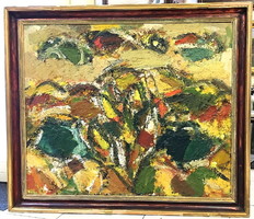 Monumental size, Gyula Konfár (1933 - 2008): landscape, 116 x 136 cm/framed/