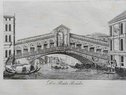 Velence a Rialto hid. Eredeti acelmetszet ca.1835