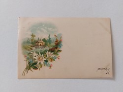 Old postcard 1900 postcard landscape with flowers cottage