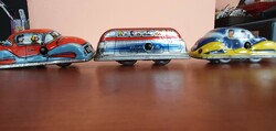 3 Old sheet metal factory wind-up cars