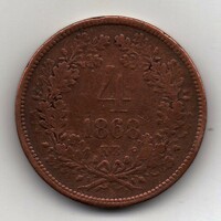 Magyarország királyság 4 krajcár, 1868 KB, ritkább