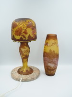 Gallé jelzésű asztali lámpa és váza