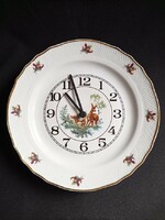 Hollóházi Vadász jelenetes porcelán fali óra
