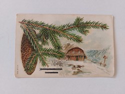 Old Christmas postcard 1906 embossed postcard with cone pine branch