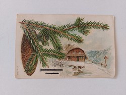 Régi karácsonyi képeslap 1906 dombornyomott levelezőlap toboz fenyőág