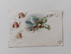 Old Christmas postcard 1899 postcard with angels pine branch