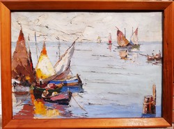 Béla leó Szabó (1887-?) Mediterranean coast with sailboats