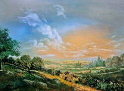 Dallos Ferenc panoramic oil painting! Modern landscape