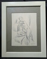 József Árendás: resting nude - marked graphite drawing - 2001