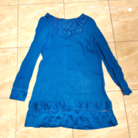 Monsoon 14/42 sheer beautiful embroidered and azure blue tunic blouse