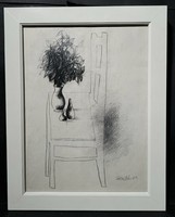 Árendás József: Csendélet széken - grafitrajz - 1967