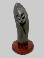 African Zimbabwe Shona Stone Style Abstract Carved Stone Sculpture Wooden Pedestal - t. Isaac c