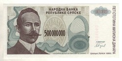 500 millió 500000000 dínár 1993 UNC Bosznia Hercegovina Banja Luka