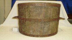 Antique wooden bucket 1867 - monogram, coat of arms, 1/2 bucket ... Marking on the side