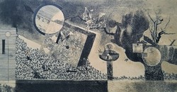 Gy. Molnár: slaves - allegorical, surreal etching