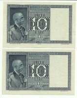 2 X 10 lire 1938 serial unc Italy