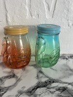 Kettő pelikán alakú üveg limonádés pohár vagy mézes üveg