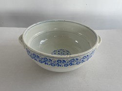 Old, antique, blue floral pattern, large, 2-handled scone ceramic bowl, peasant bowl, nostalgia piece