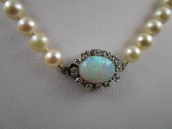 18K Fehér Arany Gyémánt Valodi Opal Igazgyongy Akoya Gyongy Nyaklanc