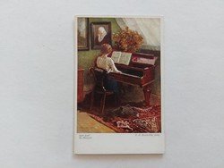 Régi képeslap 1925 művészeti levelezőlap hölgy zongora