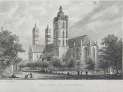 Naumburg, Dom, Türingia. Eredeti acelmetszet ca.1835