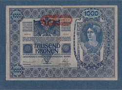 1000 Korona 1902 Deutschösterreich bélyegzés Hátlap Ornament II. Kiadás VG
