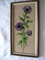 Needle tapestry in blue flowers frame