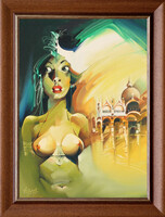 Fassel-L'ousa Ferenc (1915-2009) Velencei akt - kerettel 84x64 cm - alkotás 70x50 cm - CK22/101