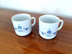 Régi 2 db Zsolnay porcelán kék virágos népi motívumos bögre teás csésze