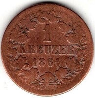 Baden I Frigyes Német Államok  1 Krajcár 1861 T-2