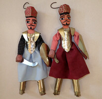 Unique handcrafted figure! 2 Pcs Old Vintage Hand Carved Wood Soldier Carving Wood Carving Metal Sword Shield