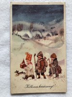 Old Christmas card with drawings - drawing by Károly Reich -5.
