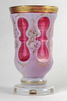 1M341 Régi rózsaszín cseh üveg Biedermeier pohár 13.2 cm