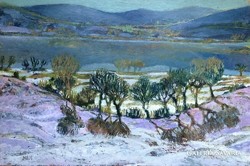 Dallos Ferenc (1928-2001) Zebegény látképe (1970 körül) című olajfestménye /40x50 cm/