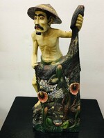 Vietnámi faragott  fa halász szobor (50387)