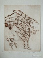 Almásy Aladár (1946-) Az őrült Széchenyi lábszárán ismerős arcokat szemlél c. rézkarca /29x22 cm/