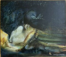 Ismeretlen művész: Álom (1960 körül) c. olajfestménye /44x50 cm/