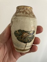 Antique gilded hand painted Japanese porcelain vase with lotus flower. 18/19 century